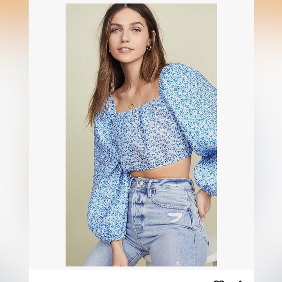 NWT C/MEO Collective Sky Blue Floral Crop Top - Picture 2 of 6